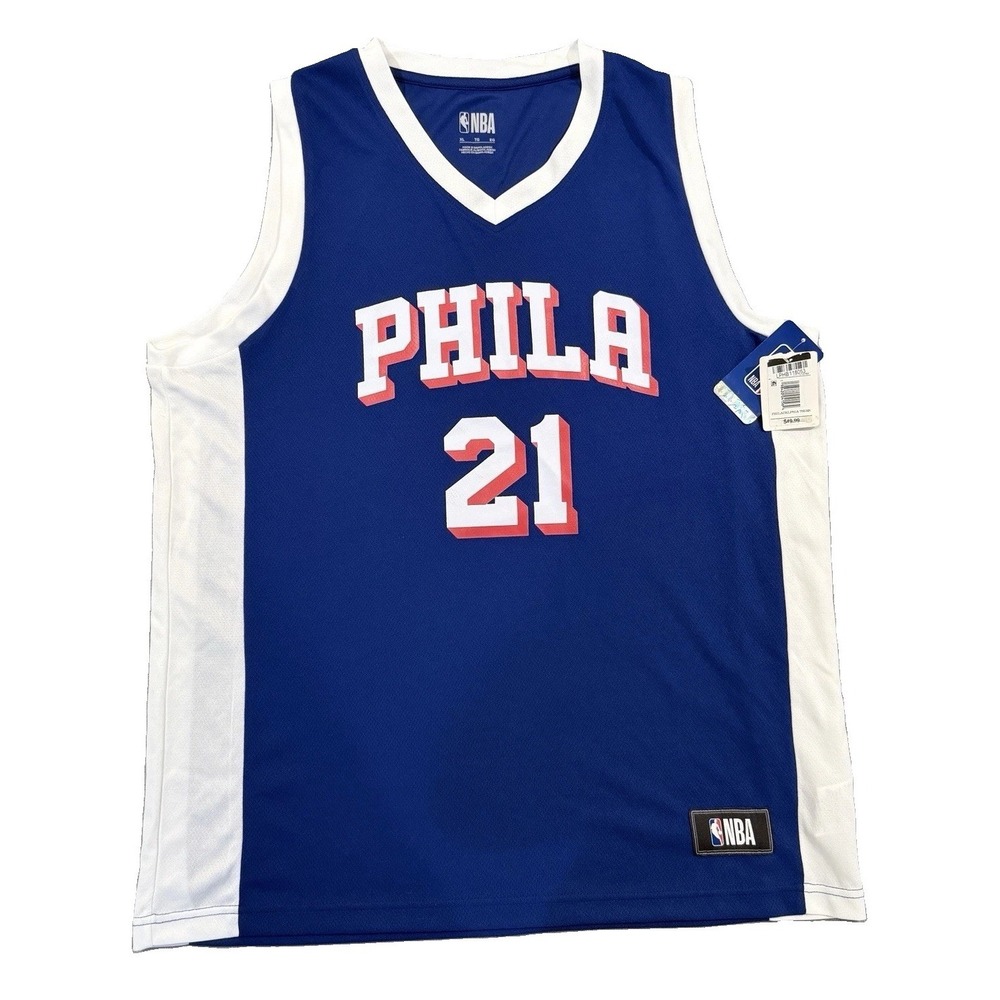 JOEL EMBIID Philadelphia 76ers NBA Jersey XL Blue Phila 21 Basketball NWT 80s